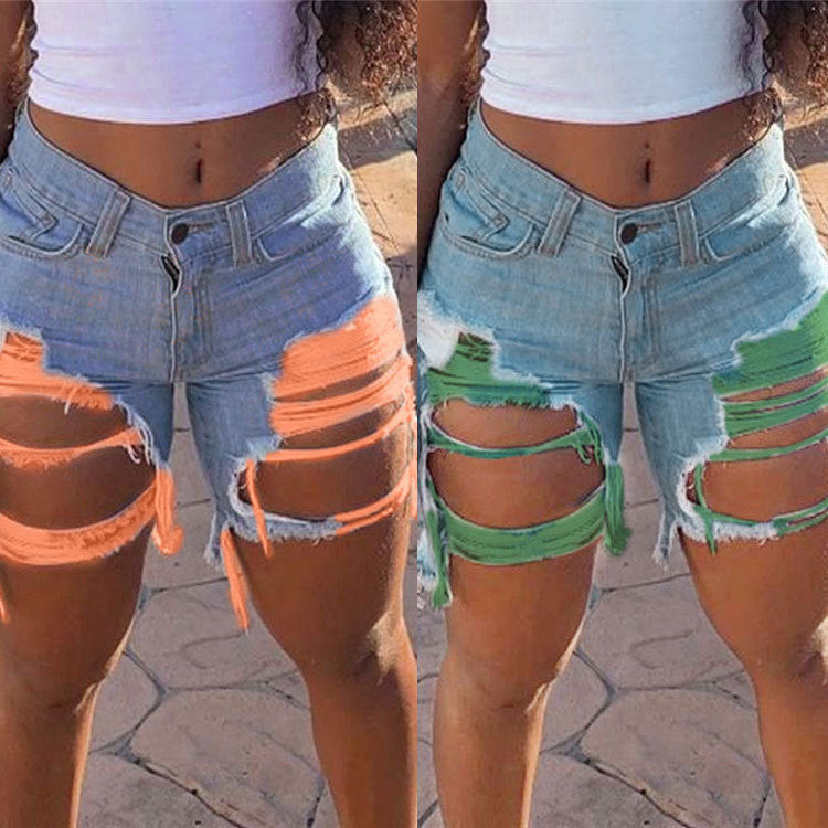 Hot sale women's summer ripped denim shorts fashion Internet celebrities shorts jeans plus size shorts S-5XL drop shipping